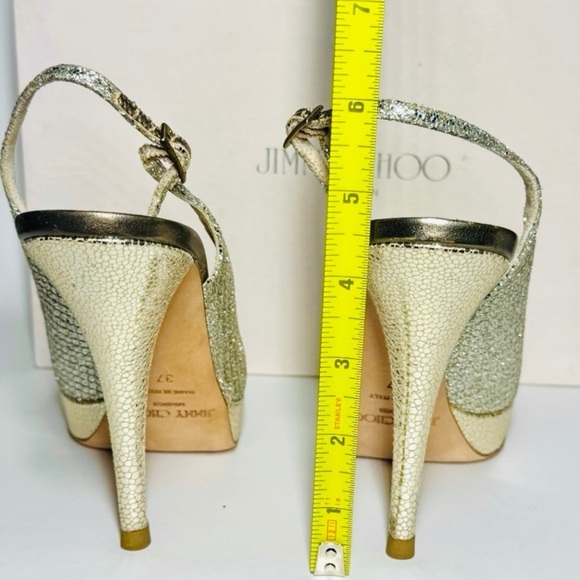 JIMMY CHOO CLUE GLITTER SLINGBACK PLATFORM
PEEP TOE HIGH HEEL PUMPS SANDAL 37 - Picture 13 of 16